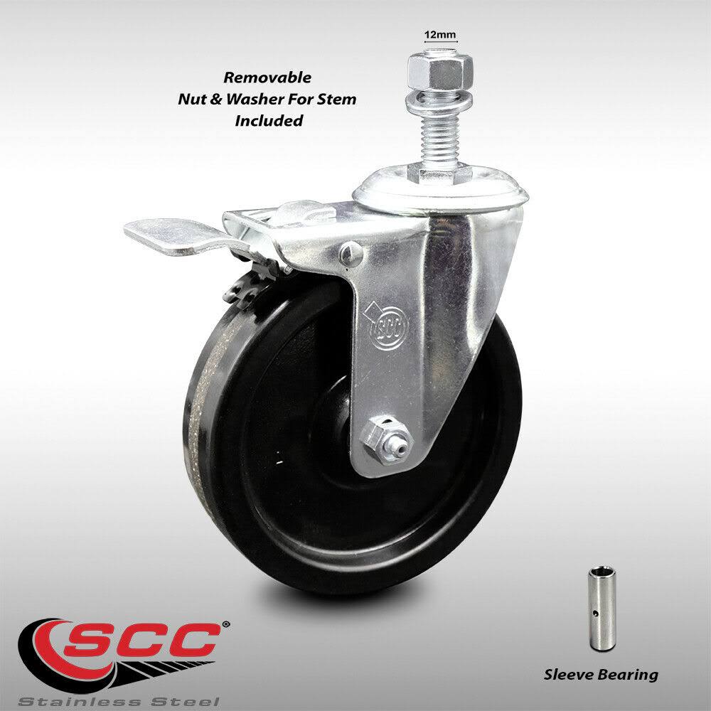 Phenolic Swivel Caster with 5x22 Wheel and 12mm Stem with TTL Brake X40632