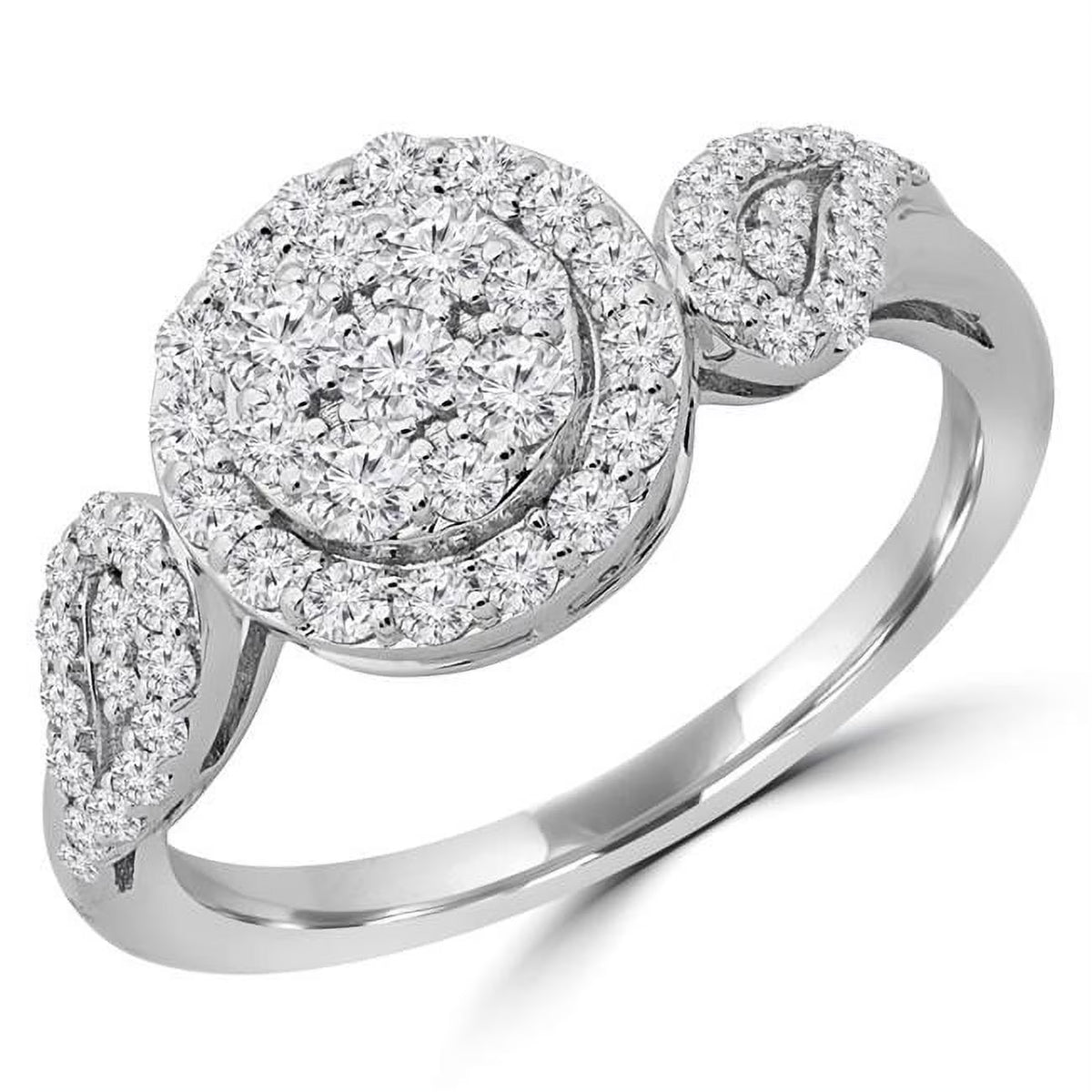 0.5 CTW Round Diamond Cluster Halo Engagement Ring in 14K White Gold P703