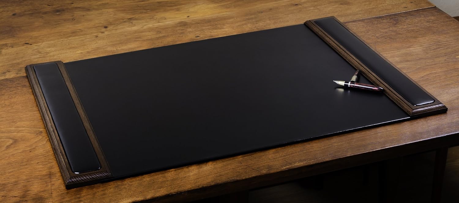 Walnut & Black Leather Desk Pad Q43245