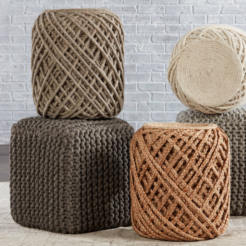 Light Grey Wool Pouf C994