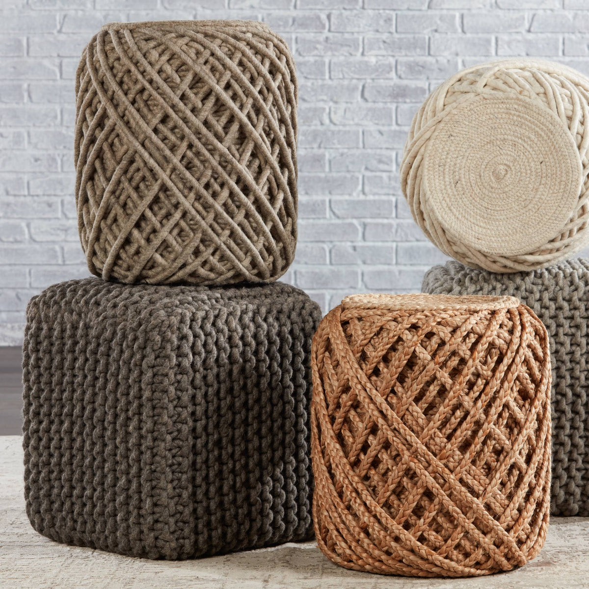 Light Grey Wool Pouf C994