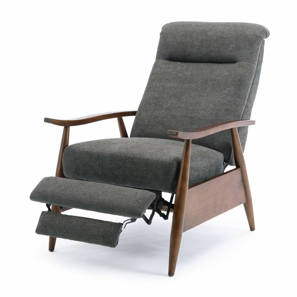 Charcoal Polyester Fabric Wood Arm Push Back Recliner A9136