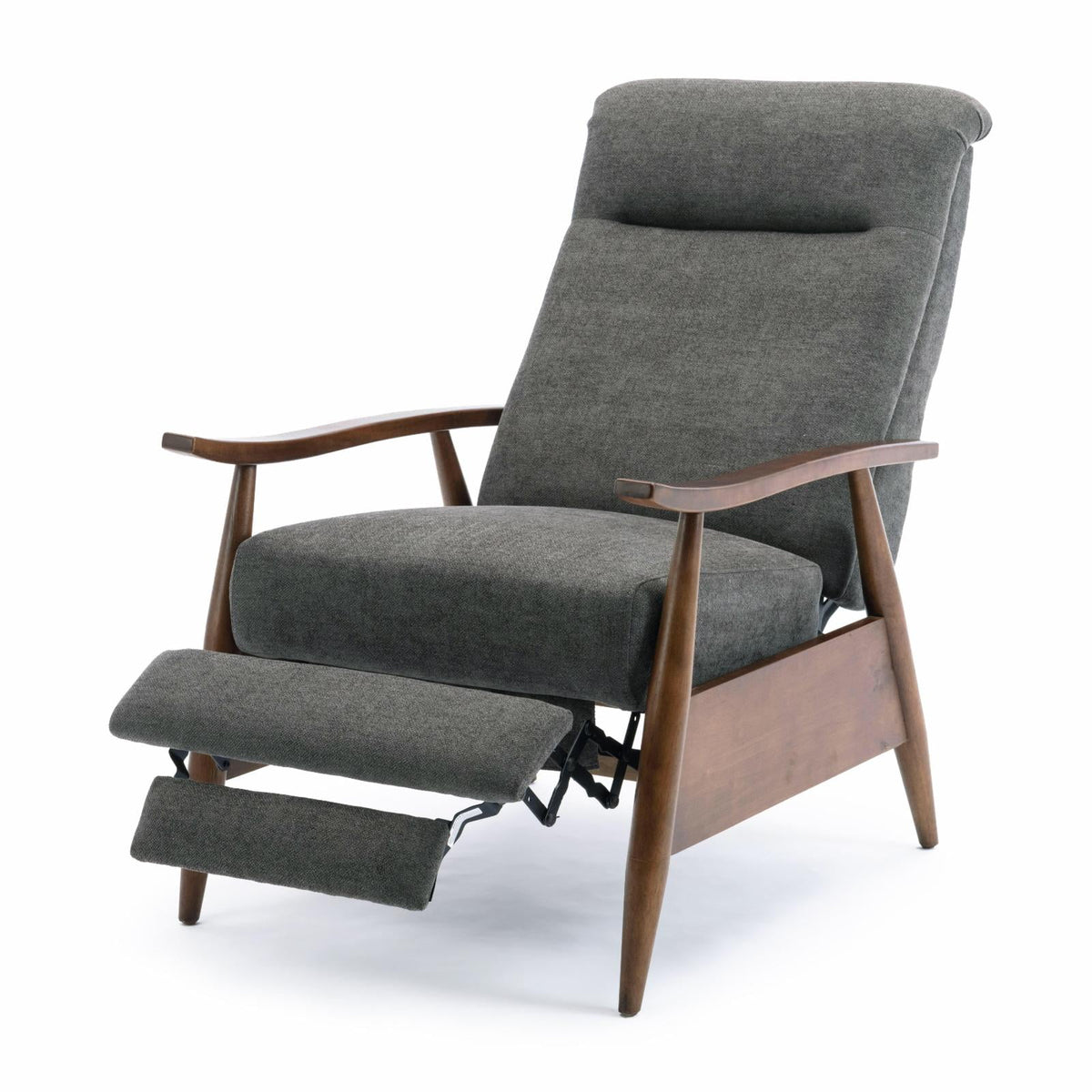 Charcoal Polyester Fabric Wood Arm Push Back Recliner A9136
