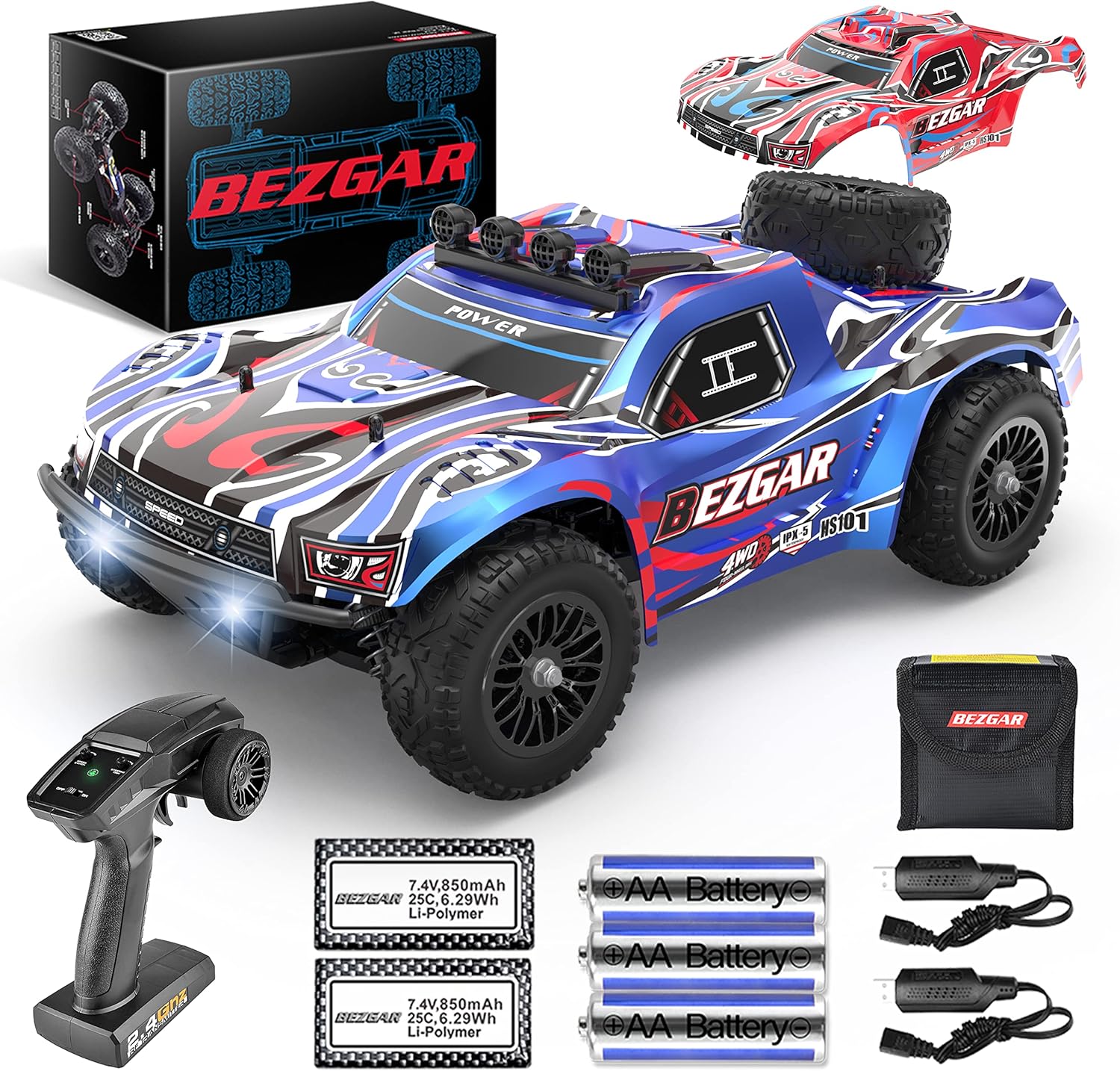 Remote Control Truck 4WD Electric Toy Off Road RC Monster Vehicle Car Crawler with 2 Rechargeable Batteries Y705