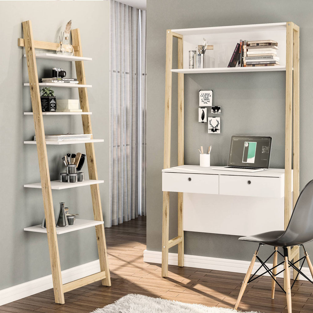 White Pine 6 Shelves Ladder Bookcase O83659
