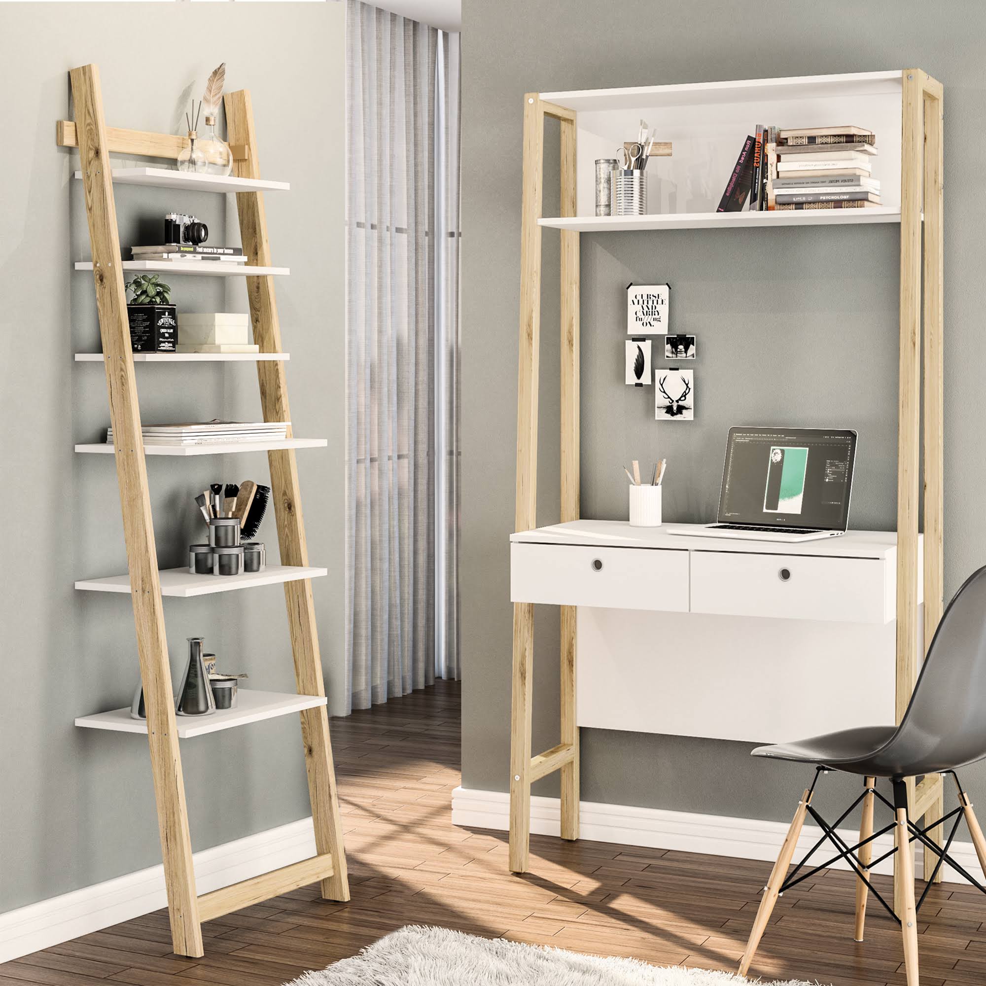 White Pine 6 Shelves Ladder Bookcase O83659