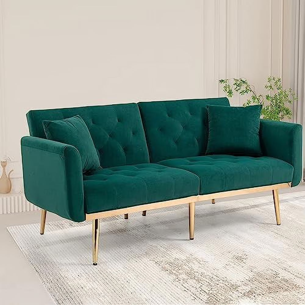 Peach Velvet Loveseat with 7 Gold Metal Legs S972712