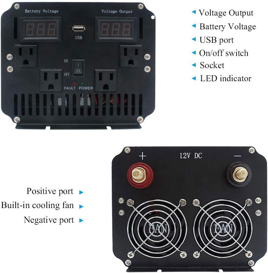 4000W Pure Sine Wave Power Inverter 24V to 110V DC to AC with LED Display Remote Controller H291