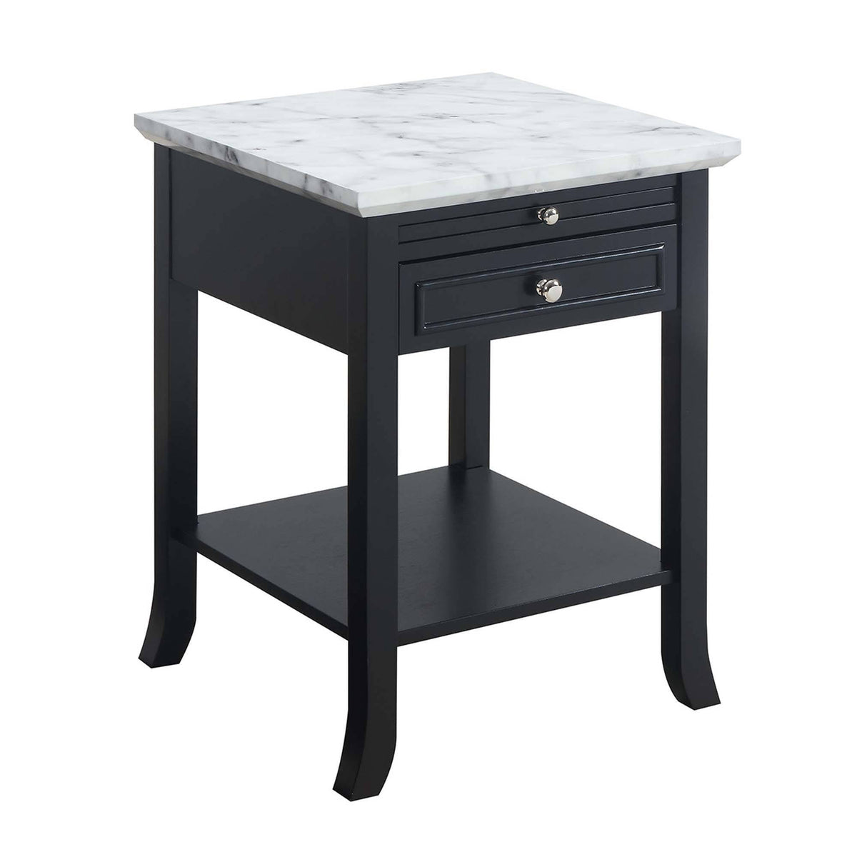 White Faux Marble End Table with Drawer H8853
