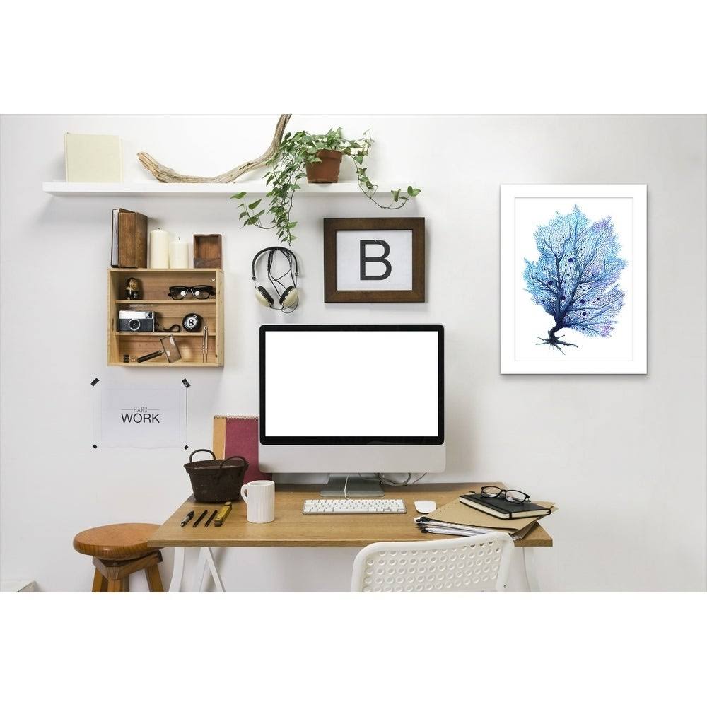 Blue Fan Coral Print in Black Frame V417