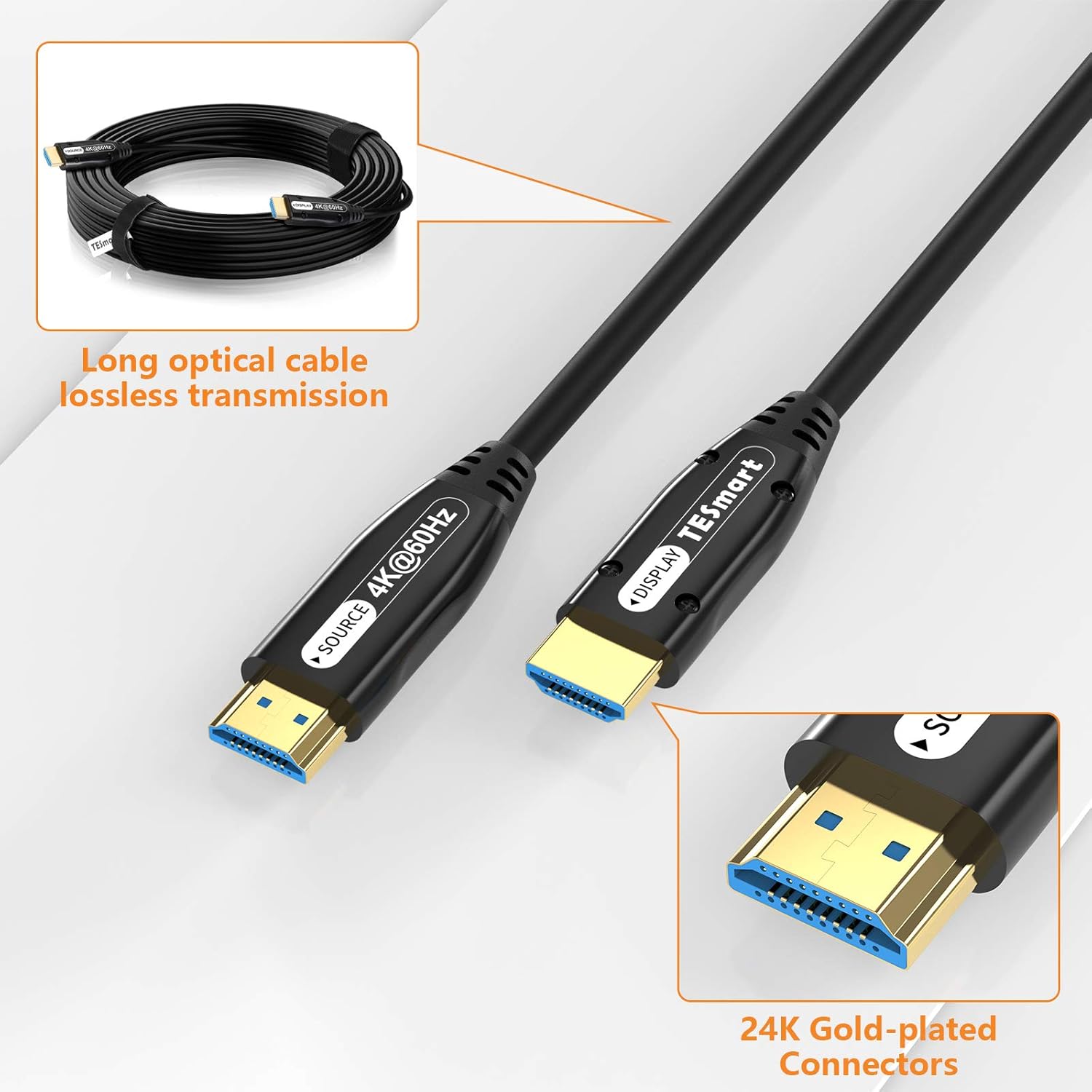 4K HDMI 2.0 High Speed 18Gbps Fiber Optic Cable PVC (50ft) Pack of 2 S218534