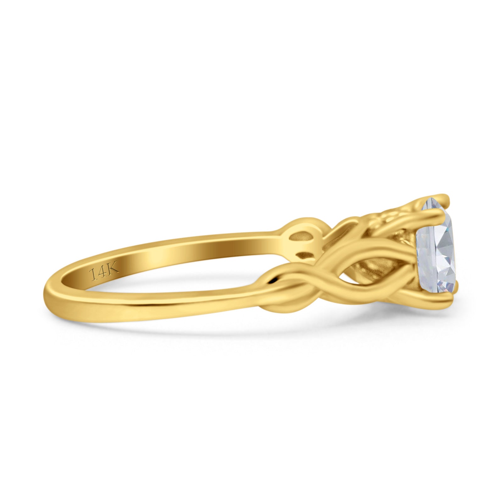 14K Gold Round Solitaire Celtic Ring Size 6 O97666
