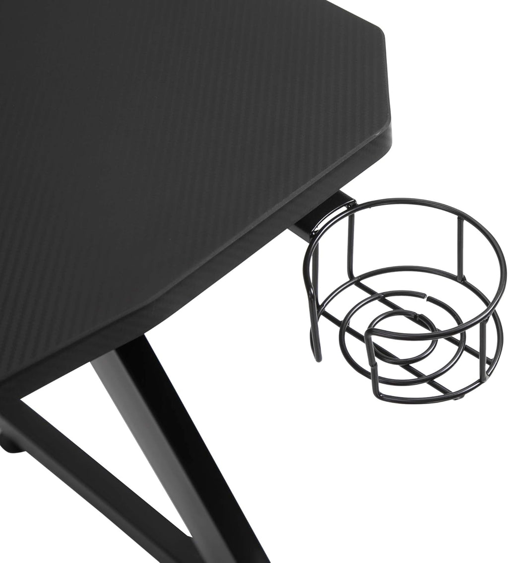 Black Gaming Desk with Cup Holder, Headphone Hook, Cable Management C8220