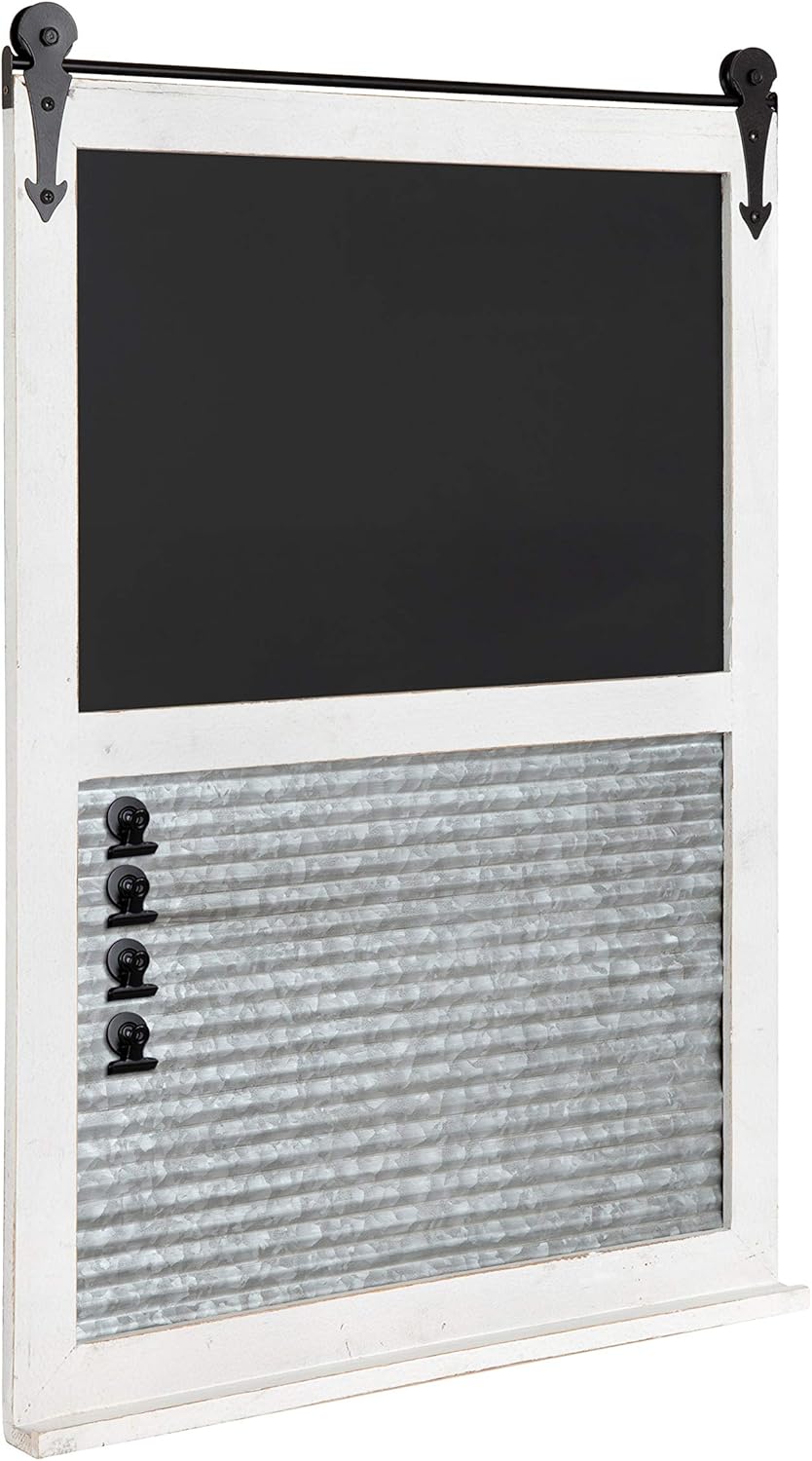 Rustic Brown Barn Door Wood Framed Multi-Use Organizer with Chalkboard and Magnetic Memo Area E468701