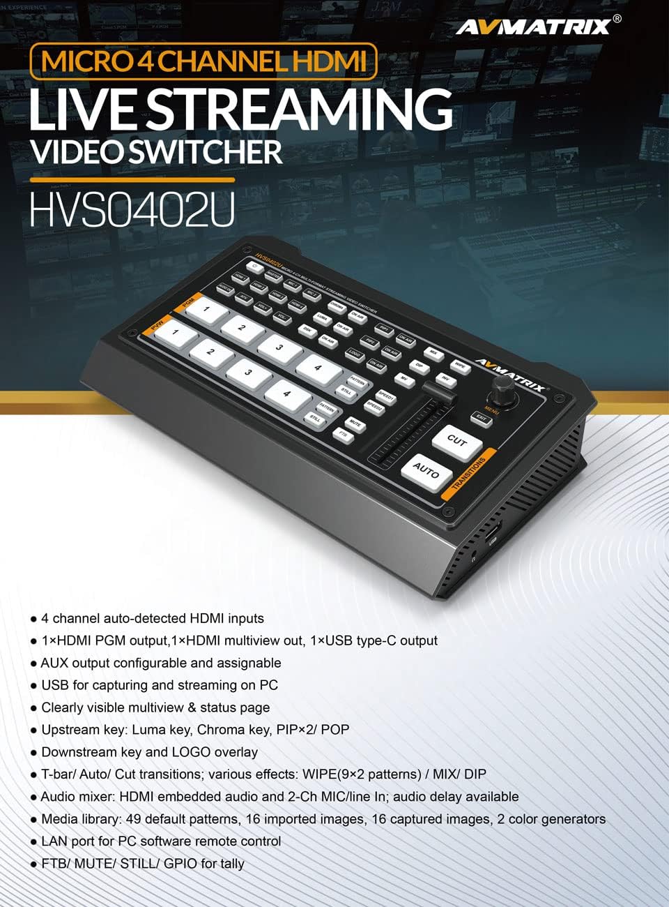 4 HDMI Multi Inputs Video Mixer Switcher USB Output N957