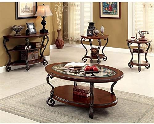 Traditional Wood 2-Shelf Console Table Brown Cherry I265467