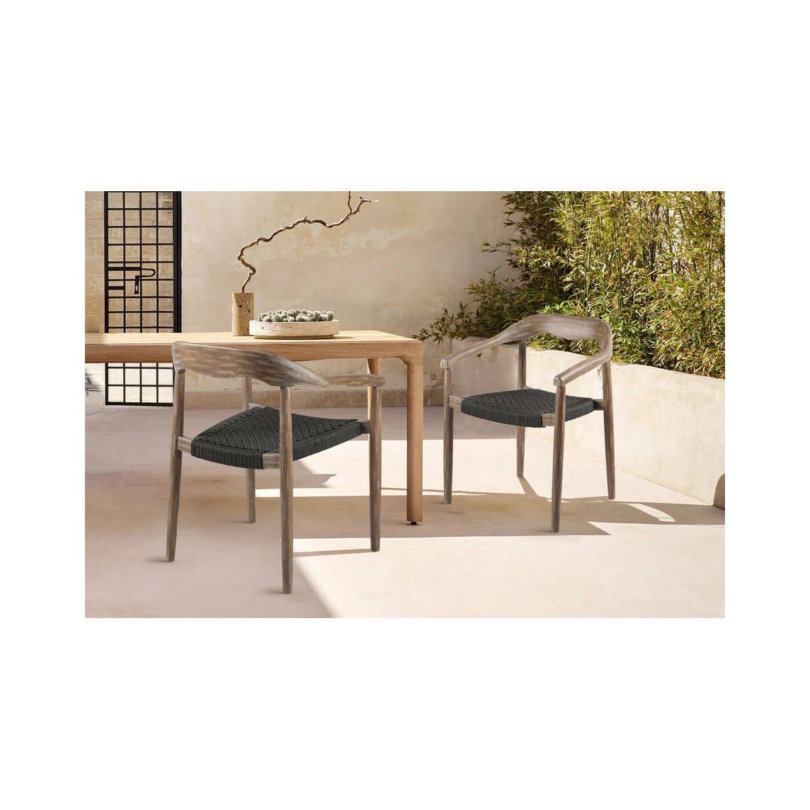 Stackable Eucalyptus Wood Dining Chair with Charcoal Rope (Set of 2) H338