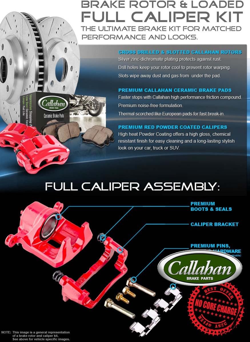 Powder Coated Red Calipers Rotors Ceramic Pads Performance Kit N28198