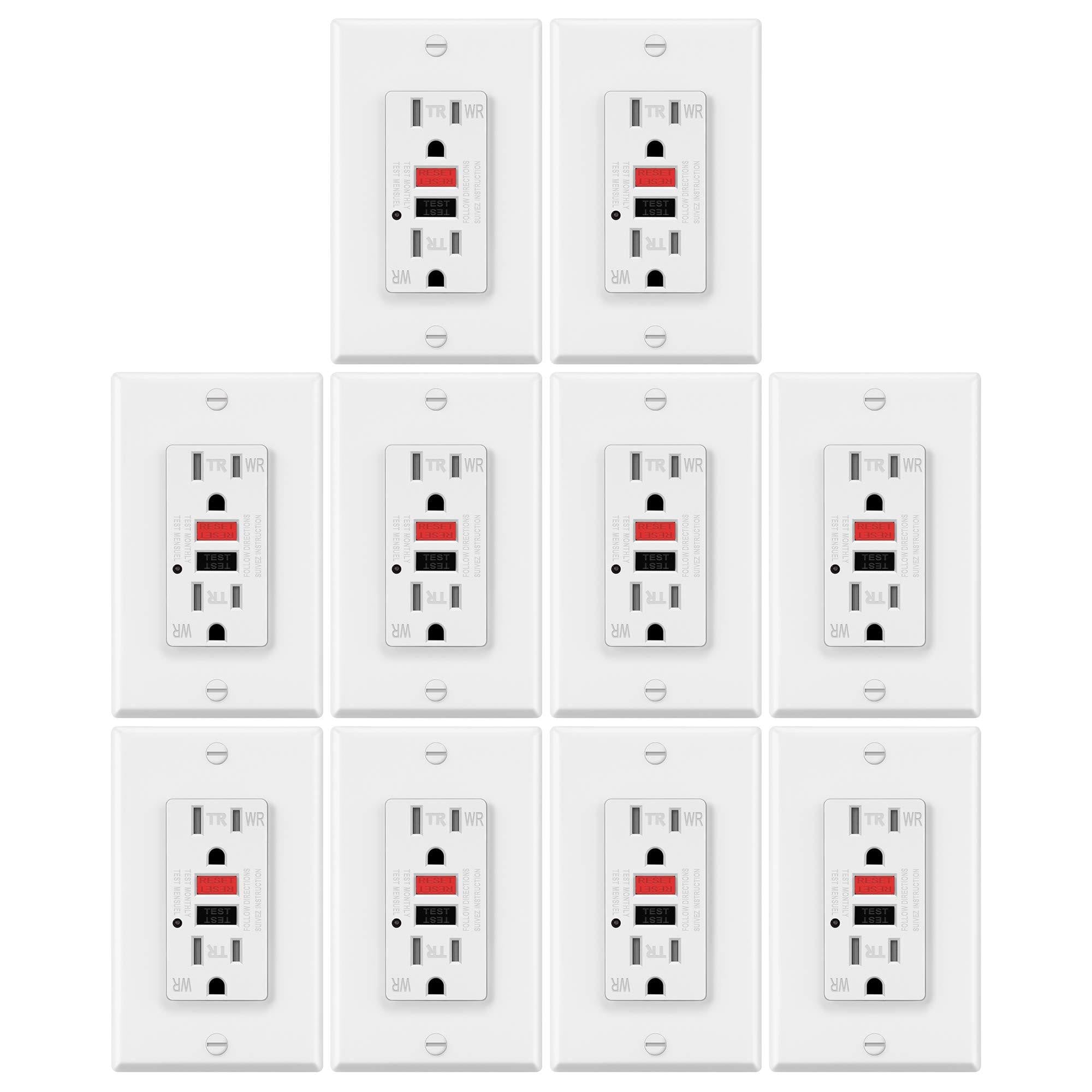 10 Pack 15A Weather Resistant GFCI Outlets with LED Indicator E973