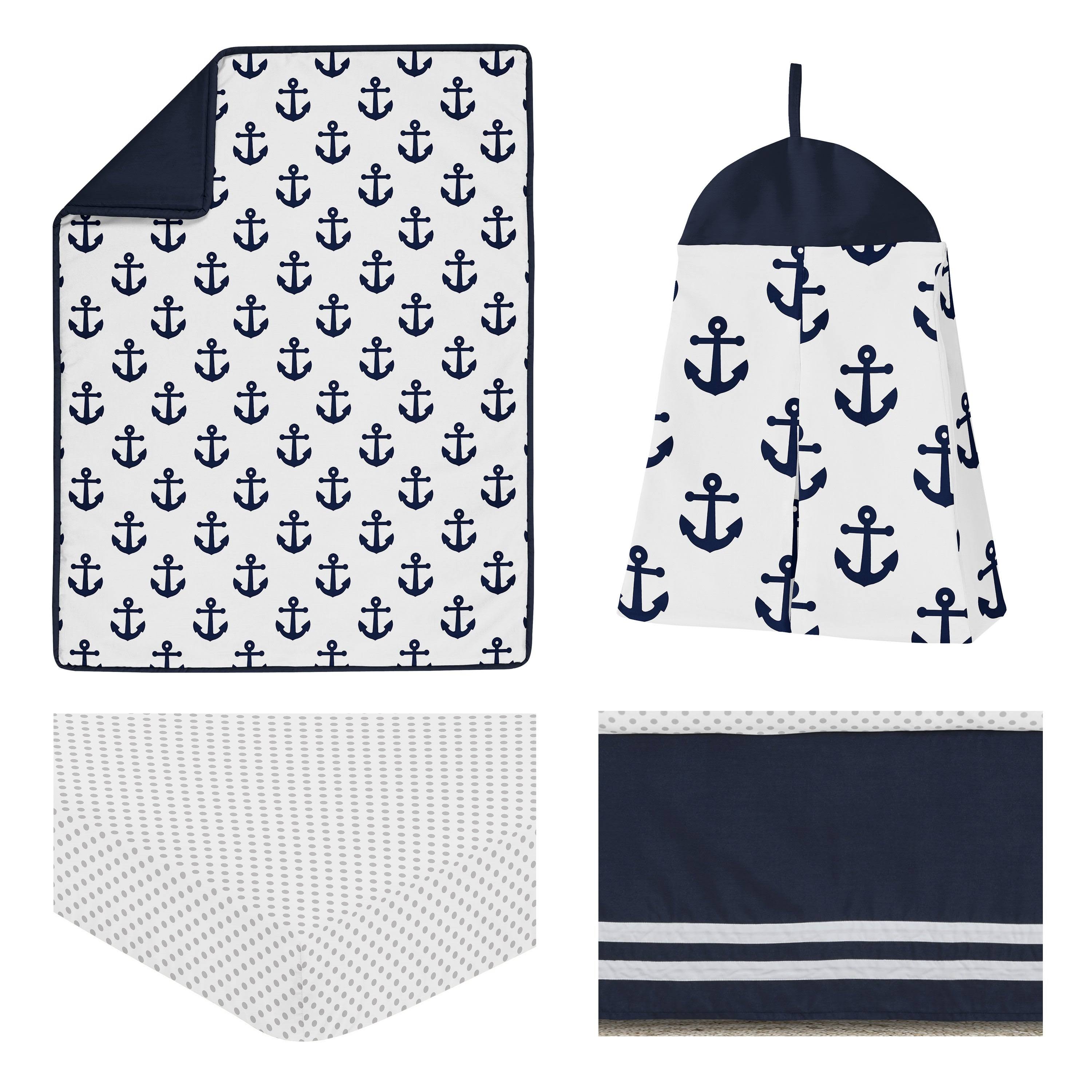 Navy Blue White Anchors 4 Pieces Crib Bedding Set B77172