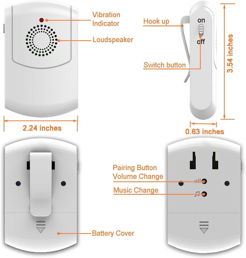 2 Portable Vibration Receiver + 3 Panic Button Wireless Caregiver Pager Q171898