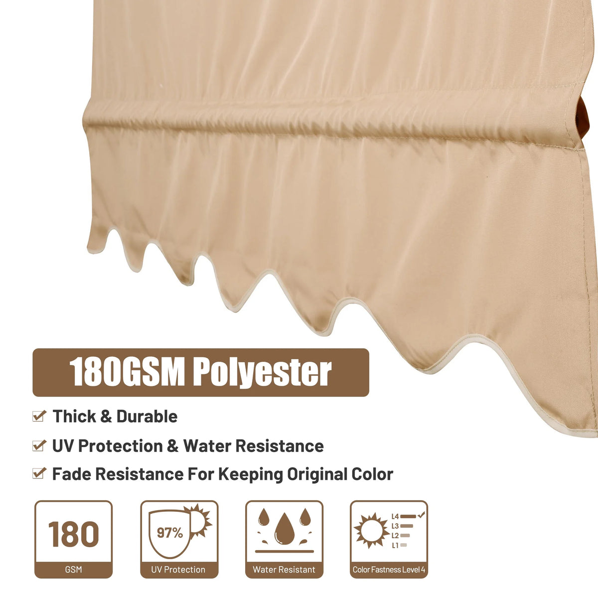 2 Pcs 15.5x4 Ft Canopy Cover Replacement with Valance Tan S682