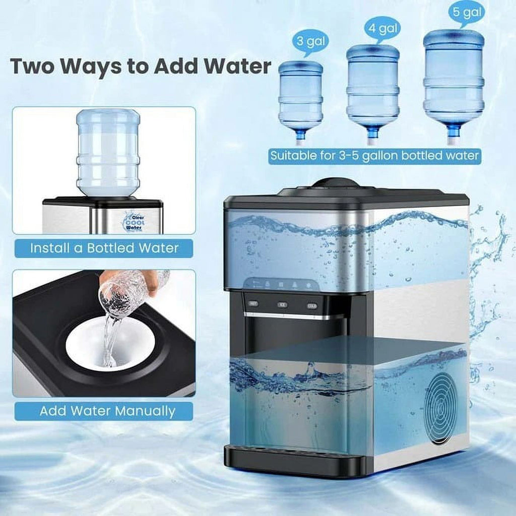 3 in 1 Countertop Water Cooler Dispenser Ice Maker with Ice Block 44 lb Ice Storage K614652