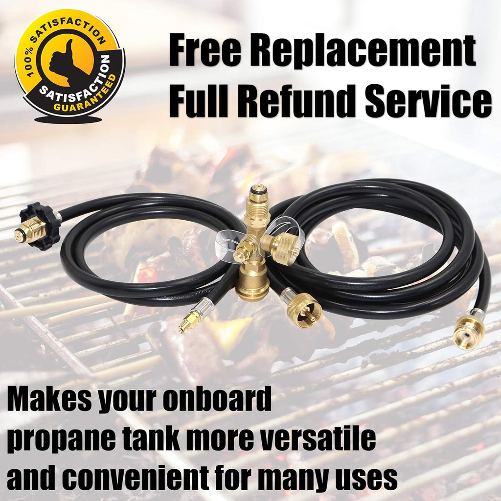 Propane Brass Tee Adapter Kit 4-Port with 5ft and 12ft Hoses L114446