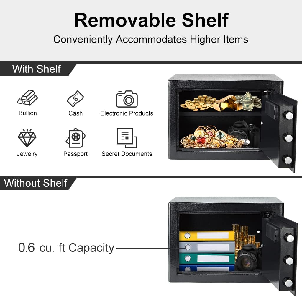 Security Safe Cash Box with Double Digital Keypad Key Lock (13.78 x 9.85 x 9.85 Inch) Z570146