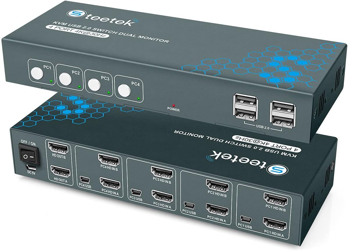 4 Port 4K@30Hz HDMI KVM Switch with 8 HDMI and 4 USB Cables Q345760