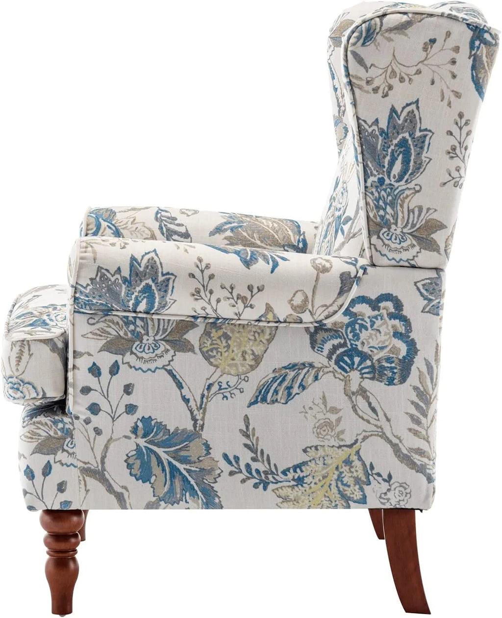 Blue Floral Print Upholstered Armchair P477