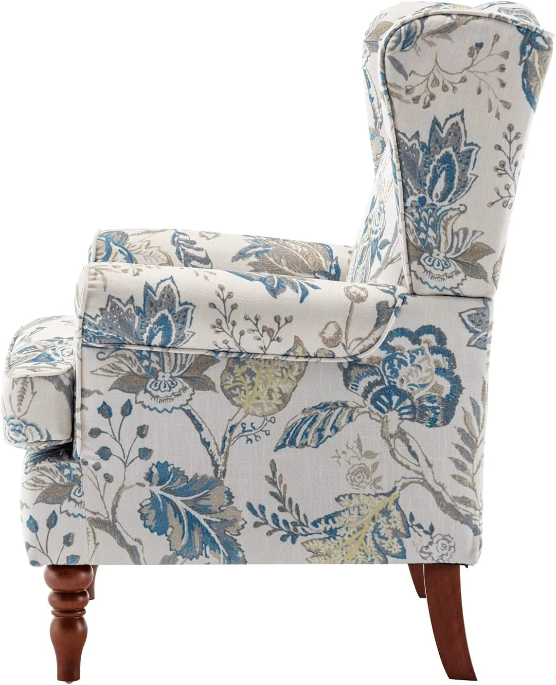 Blue Floral Print Upholstered Armchair P477