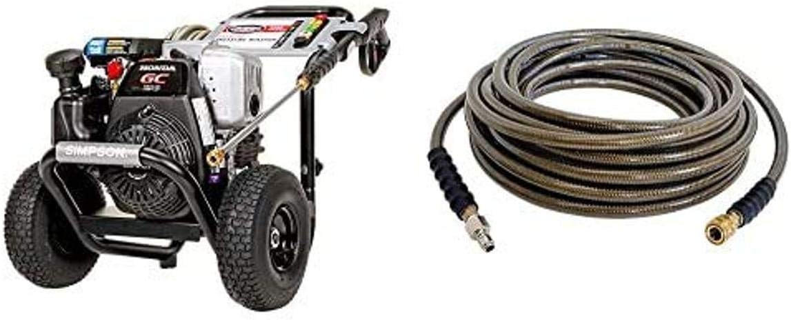 3200 PSI Gas Pressure Washer with Honda GC190, 2.5 GPM, 3/8" x 100' 4500 PSI Cold Water Hose W767518
