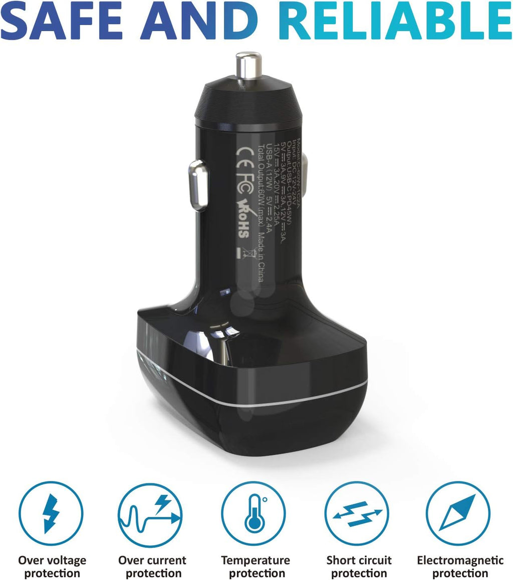 USB C Car Charger with Dual USB Port J107