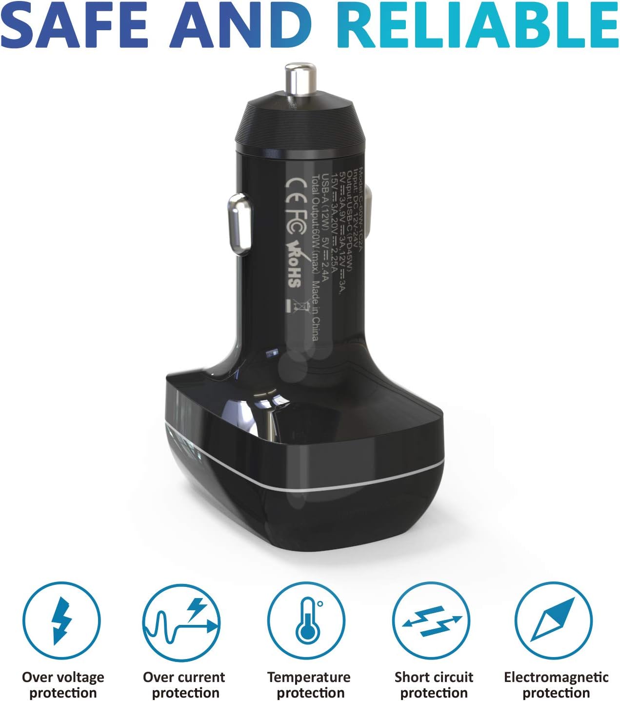 USB C Car Charger with Dual USB Port J107