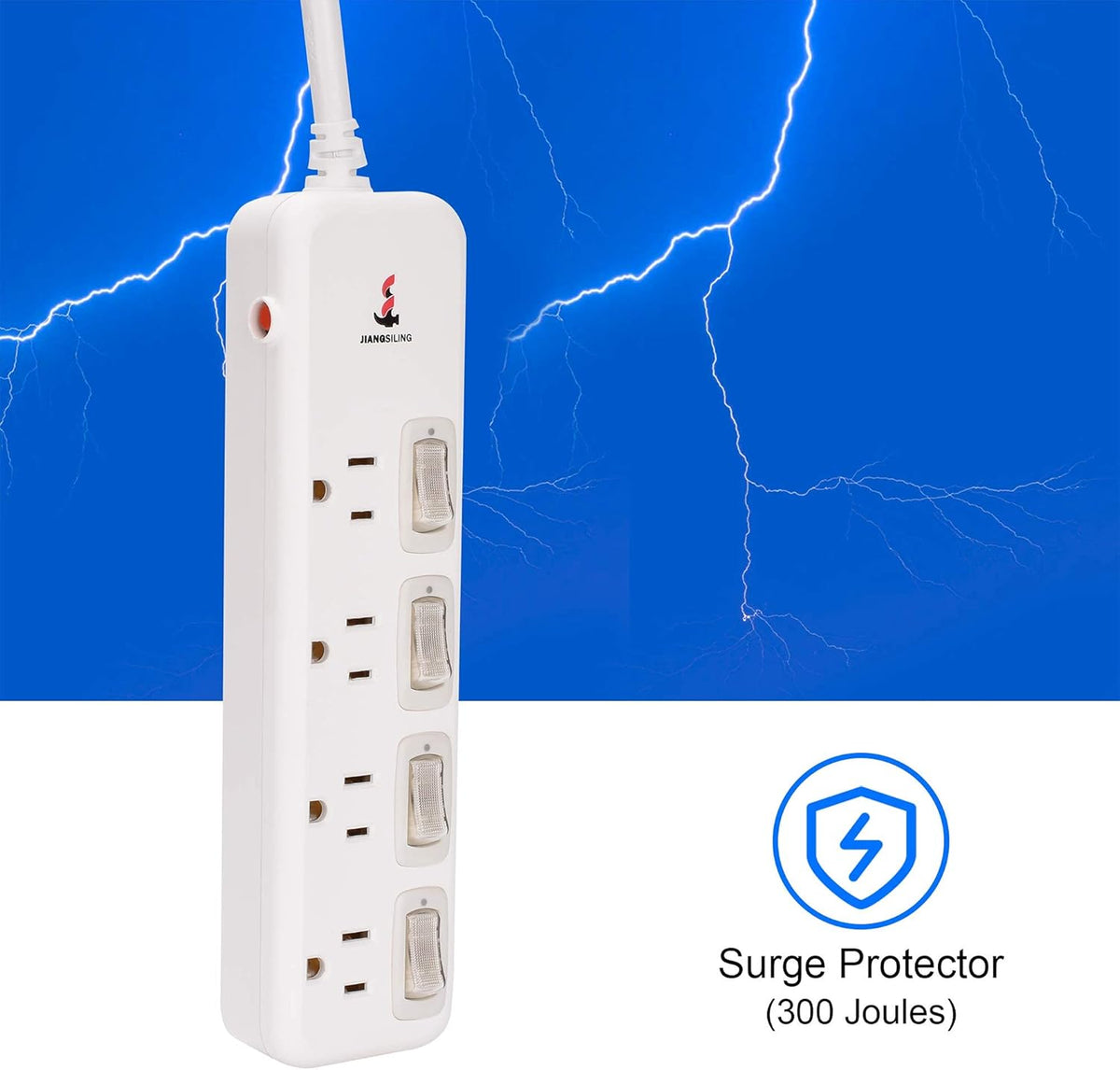 6 ft White Power Strip Surge Protector, 4 Outlets, Pack of 2 L446715