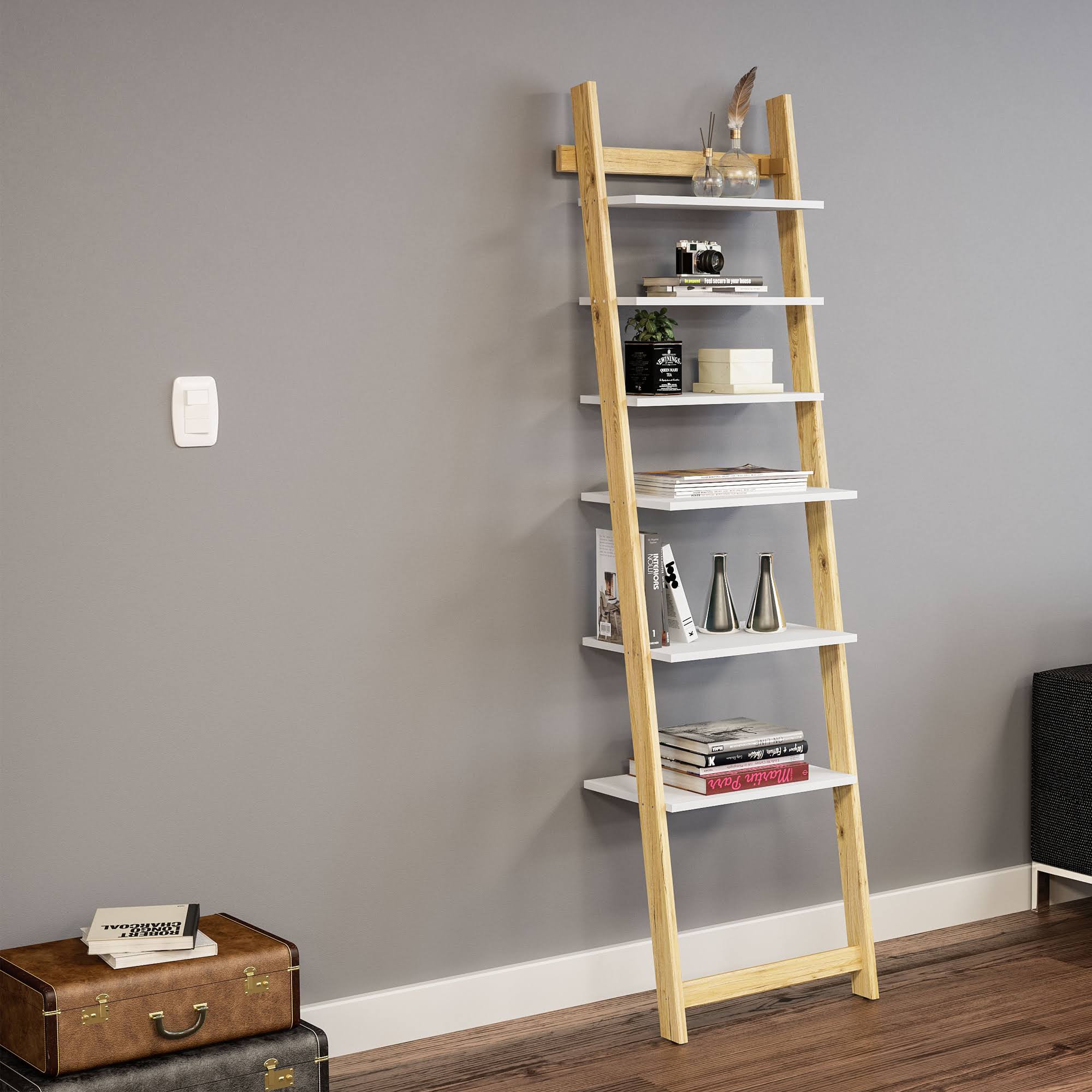 White Pine 6 Shelves Ladder Bookcase O83659
