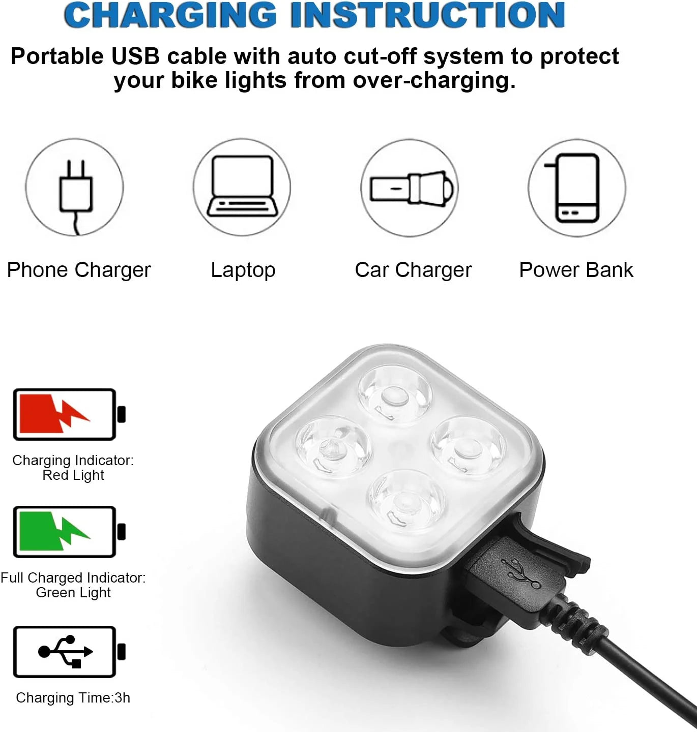 Rechargeable Bike Light Set, LED Bicycle Lights Front and Rear, 4 Light Mode, IPX4 Waterproof, 2 Pack Black X10623