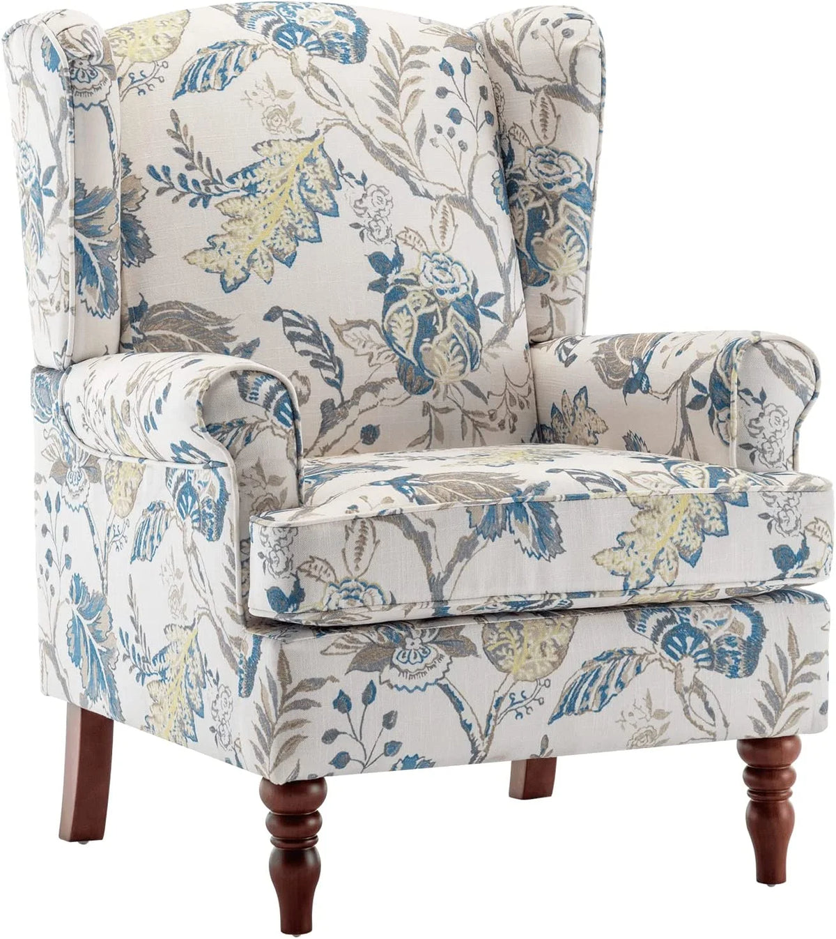 Blue Floral Print Upholstered Armchair P477