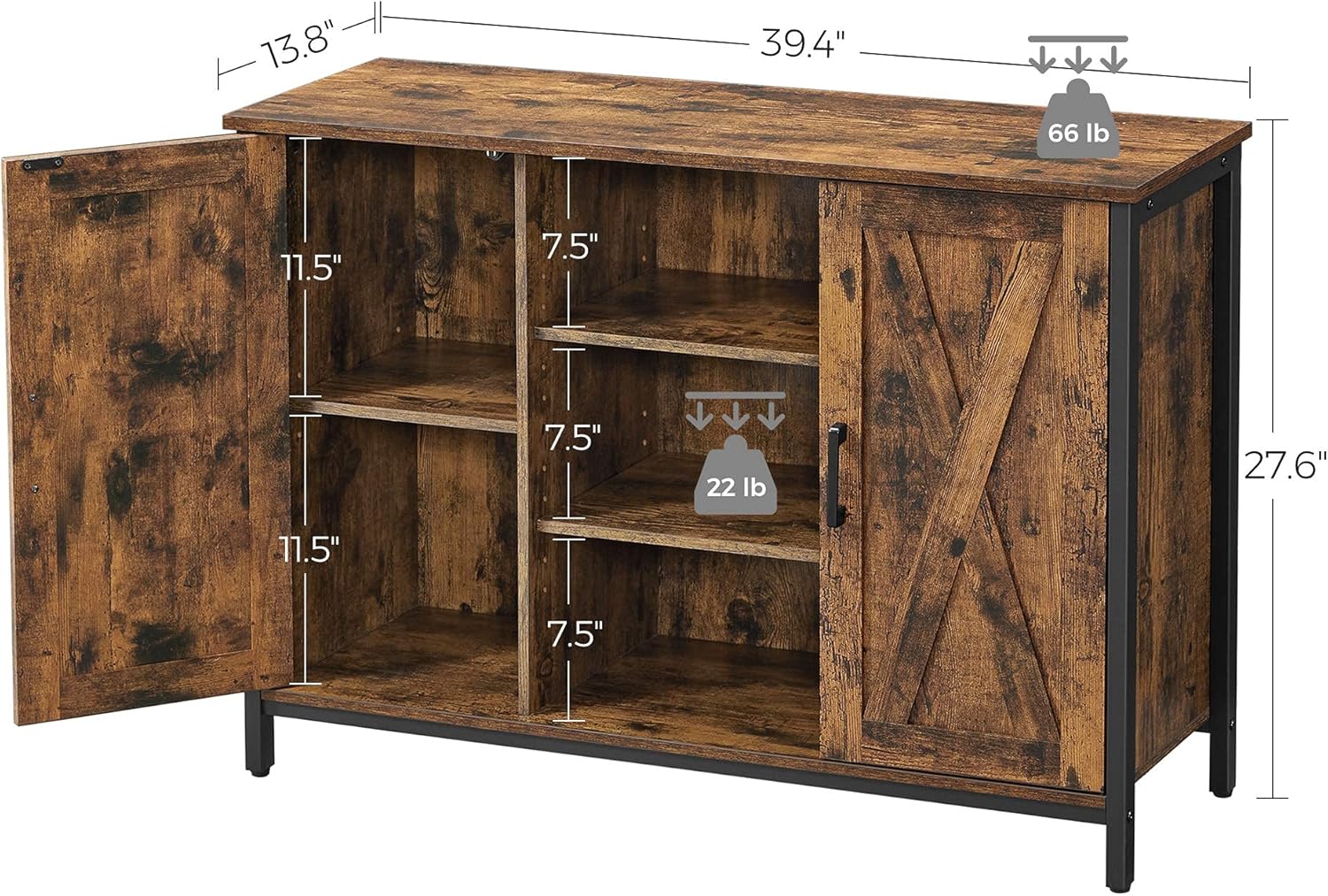 Rustic Brown and Black Buffet Cabinet with Barn Doors G39691