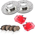 Powder Coated Red Calipers Rotors Ceramic Pads Performance Kit N28198