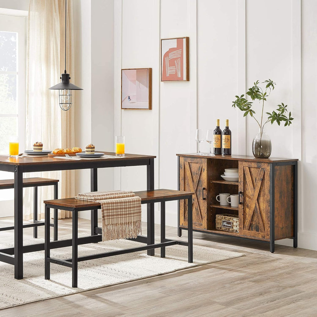 Rustic Brown and Black Buffet Cabinet with Barn Doors G39691