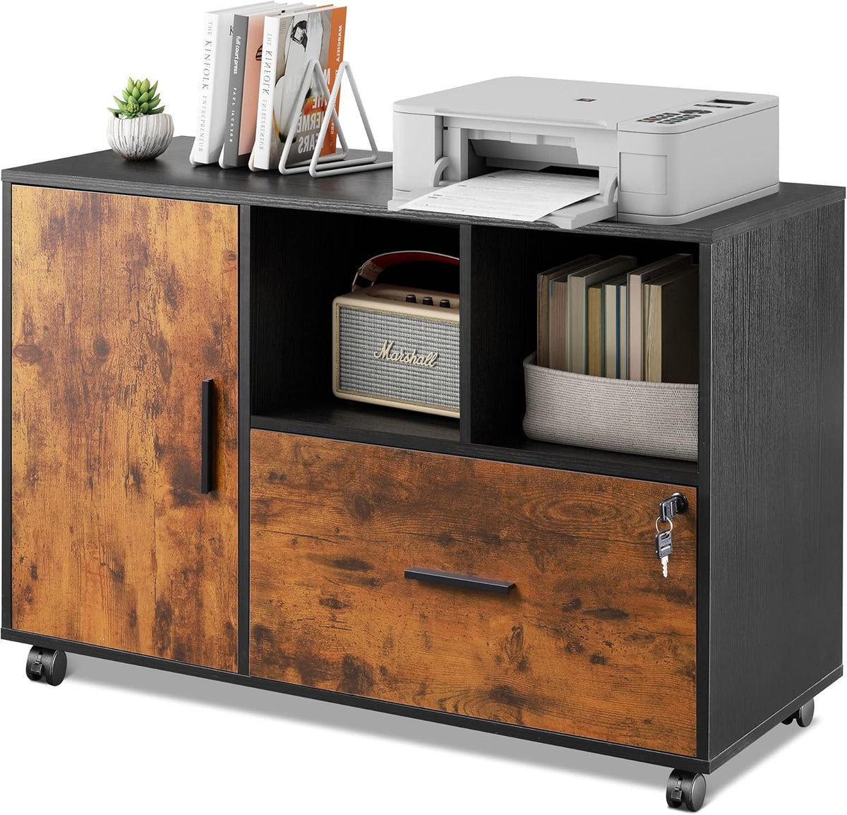 Rustic Brown Wood Lateral File Cabinet with Lock H82932