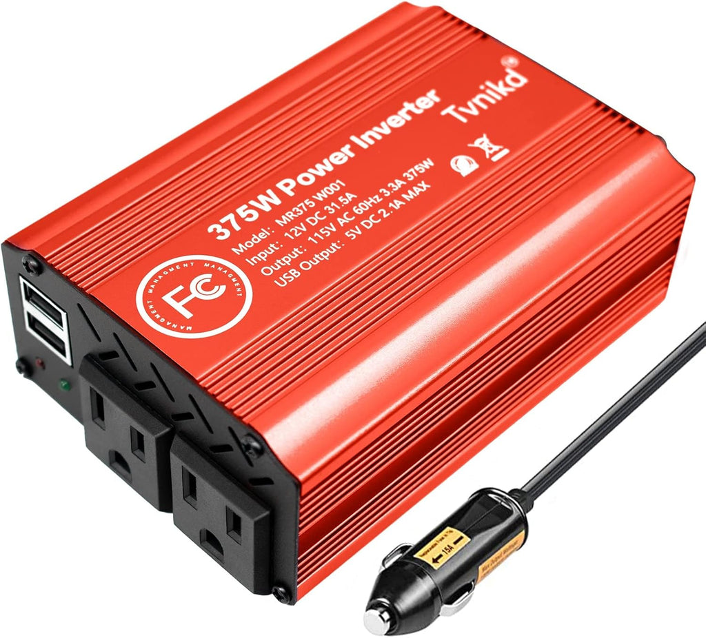 Car Power Inverter 375 W / Peak 750 W 12 V to 110 V DC to AC Power Converter with 2 AC & 2 USB Port Y5429
