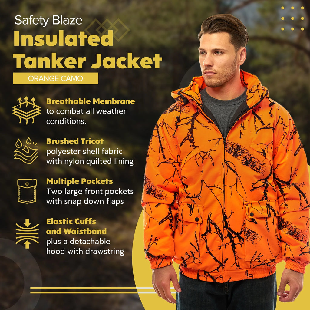 Blaze Orange Camo Insulated Waterproof Safety Tanker Jacket X907004