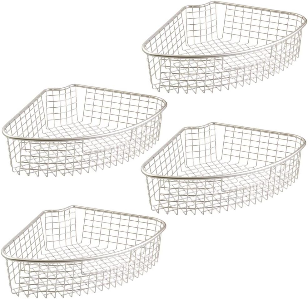Satin Metal Kitchen Cabinet Lazy Susan Organizer Basket, 4 Pack D862