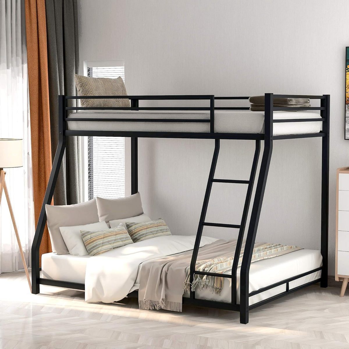 Twin Low Bunk Bed with Slide and Ladder, Black D8526