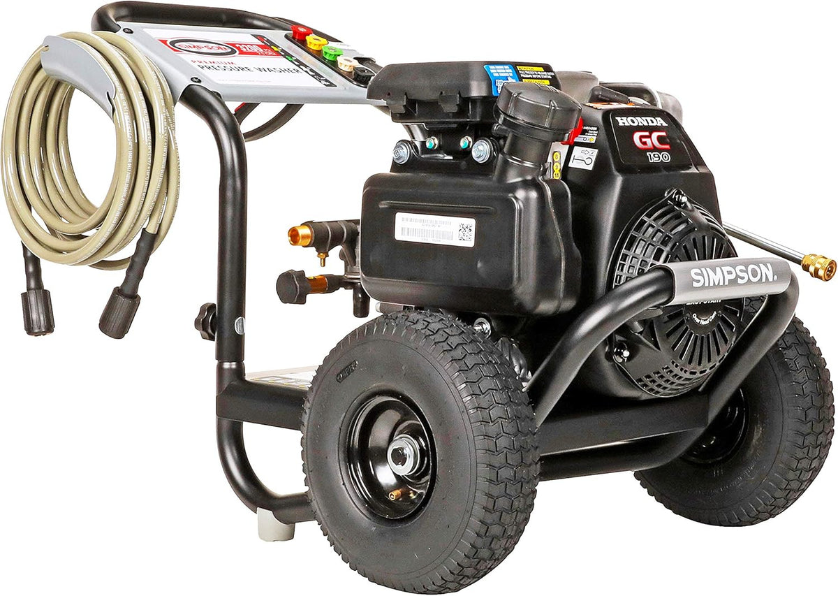 3200 PSI Gas Pressure Washer with Honda GC190, 2.5 GPM, 3/8" x 100' 4500 PSI Cold Water Hose W767518