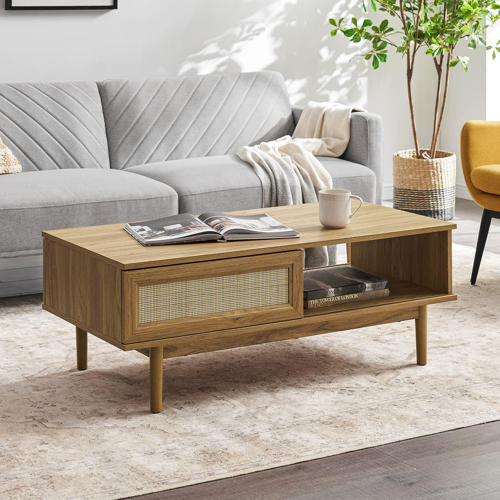 Rattan Cane Coffee Table with Sliding Doors J3884