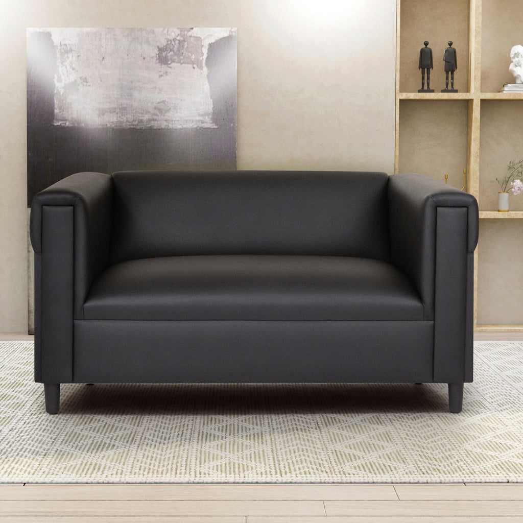 Black Faux Leather Loveseat Sofa with Solid Wood Frame Q8976